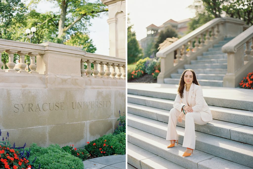 Syracuse university graduate
student sitting on stairs in syracuse

